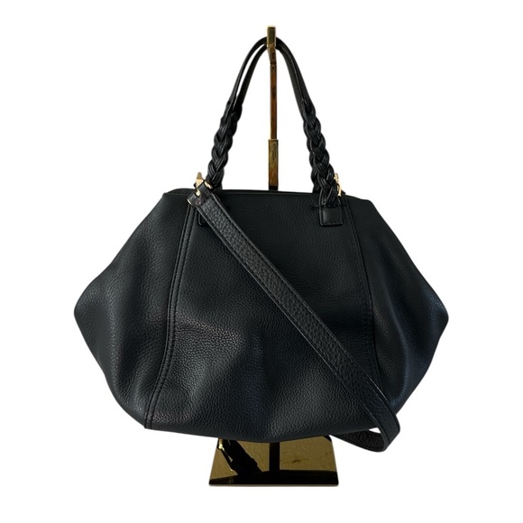 Tory Burch Half Moon Leather Satchel Black Gold Crossbody Convertible Bag - Picture 5 of 17